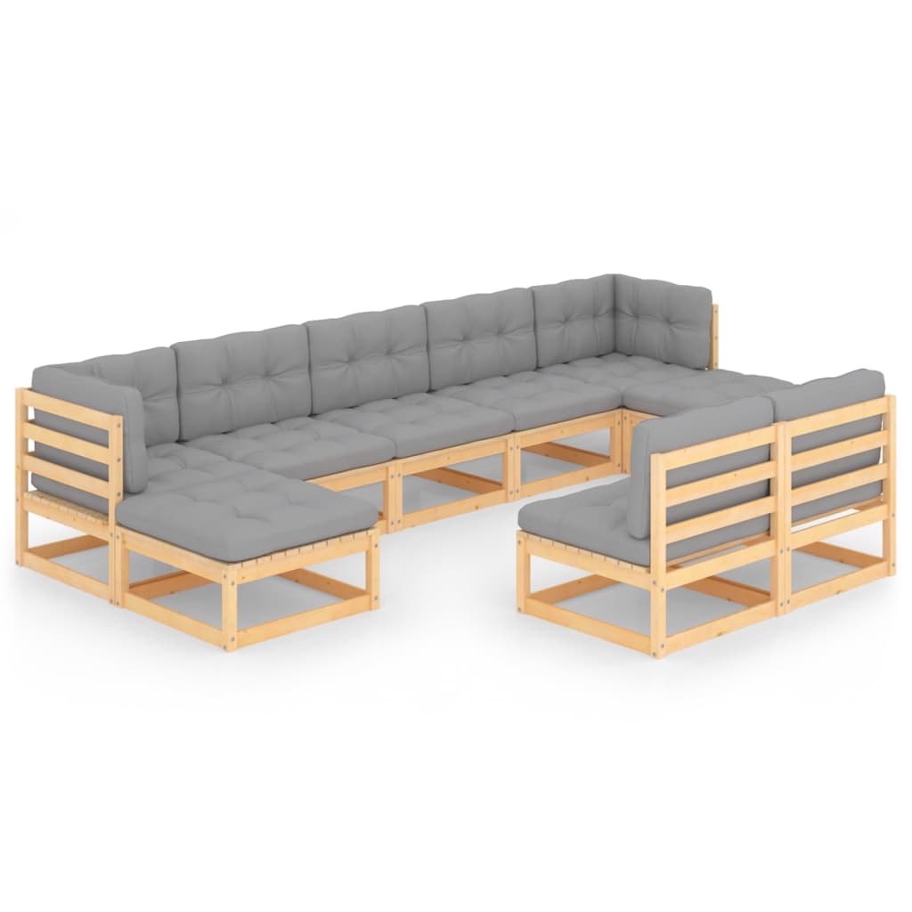 9-tlg. Garten-Lounge-Set mit Kissen Kiefer Massivholz